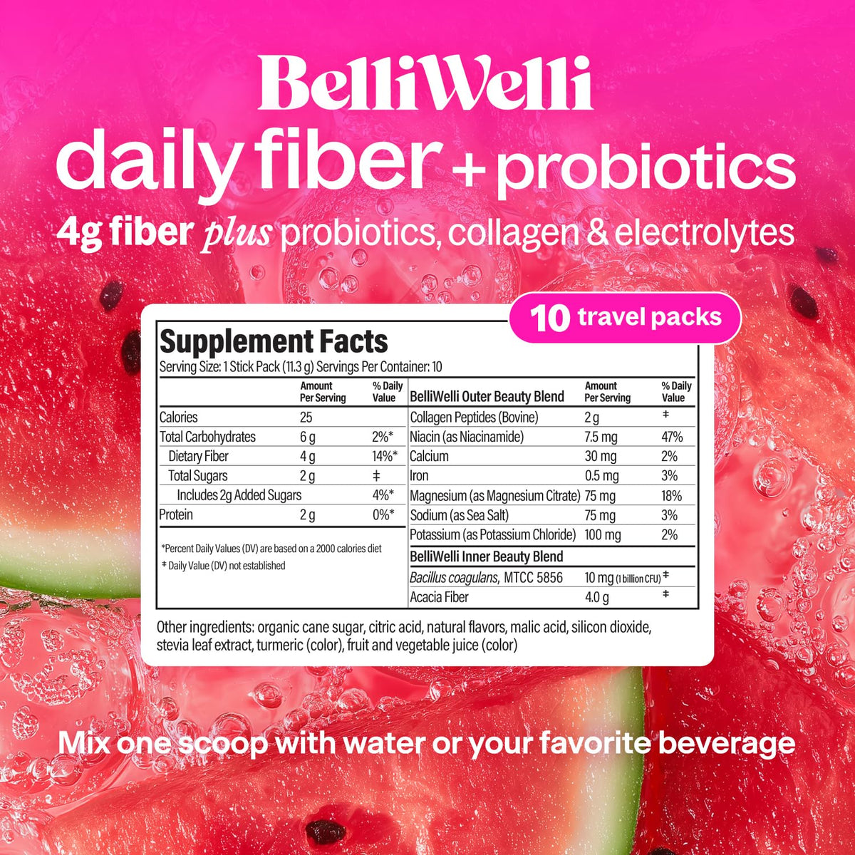 Belli Welli fiber supplement box with 10 single-serve travel packets
