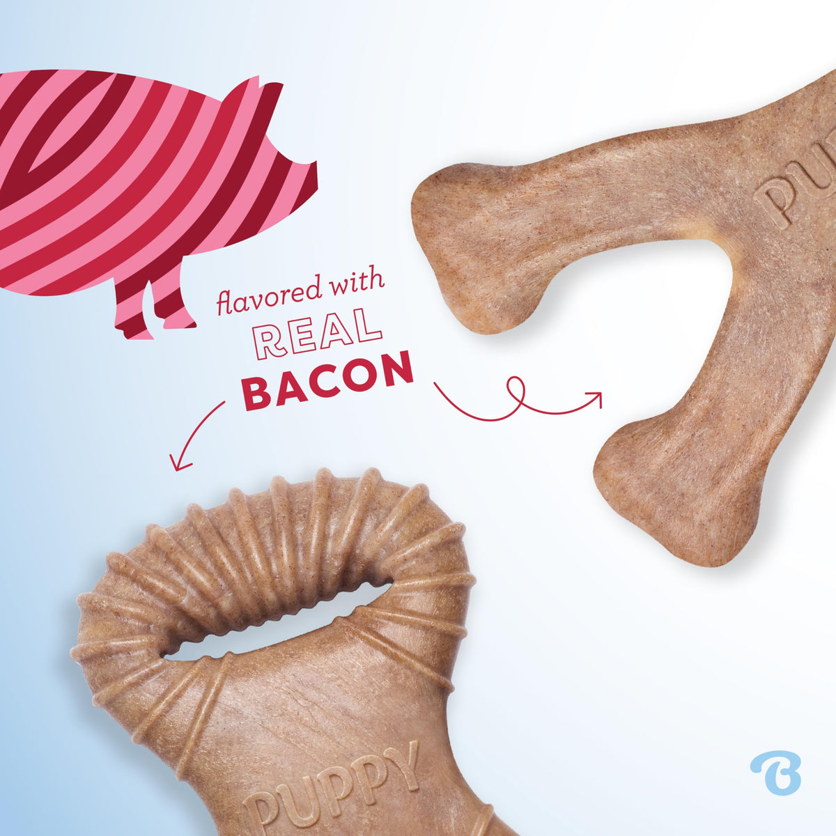 Benebone puppy chew toys for small dogs real bacon flavor