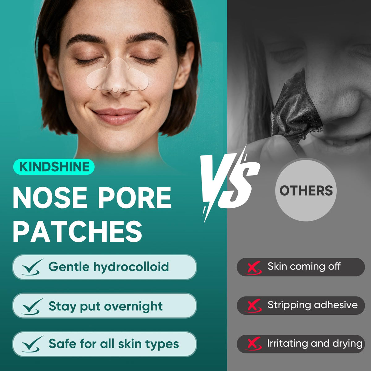 Application demonstration of Kindshine nose patches on skin