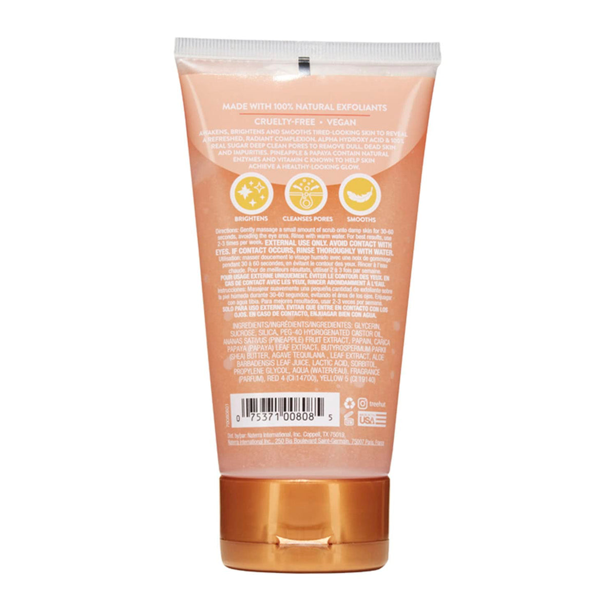 Tree Hut deep cleansing facial exfoliator tube showing product benefits