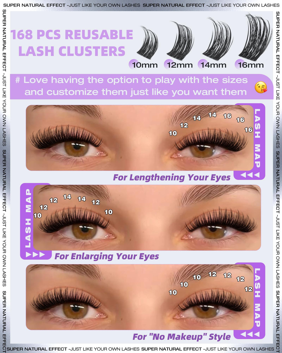 Close up of the D curl cluster eyelash extensions in ten to sixteen millimeter sizes.