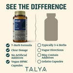 Authentic Talya Bitkisel Relax stress relief supplement bottle placed upright for daily anxiety control.