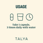 Close up of the nutritional facts and botanical blend information on the Talya Relax sleep support packaging.