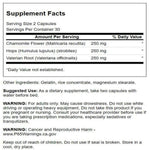 Back Label Showing Ingredients And Suggested Use For Relaxation Supplement