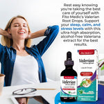 Fito Medics Valerian Root herbal supplement dropper bottle showing alcohol free formula labels