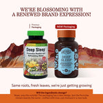 Herbs Etc Deep Sleep liquid filled capsules packaging detailing melatonin free ingredients.