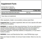 Swanson Valerian Root 100 herbal capsules nutrition facts label showing 475mg serving size