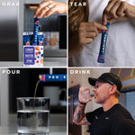 Protekt mixed berry flavor sleep aid packet being poured into water