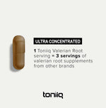 Authentic USA imported Toniiq Valerian Root packaging displaying certified manufacturing details