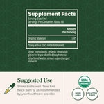 Global Healing Organic Valerian Root raw herbal extract packaging showing USDA organic and non-GMO certification seals