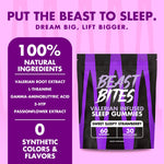 Side label of Beast Bites valerian root supplement listing magnesium and L-theanine ingredients