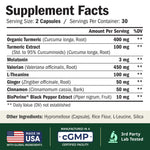 Vimerson Health Melatonin and Turmeric supplement dietary facts and ingredient label close up