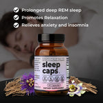 Santa Cruz Paleo herbal sleep capsules displayed next to natural botanical ingredients