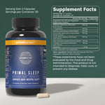 Primal Harvest sleep supplement with melatonin nutritional facts and ingredient label