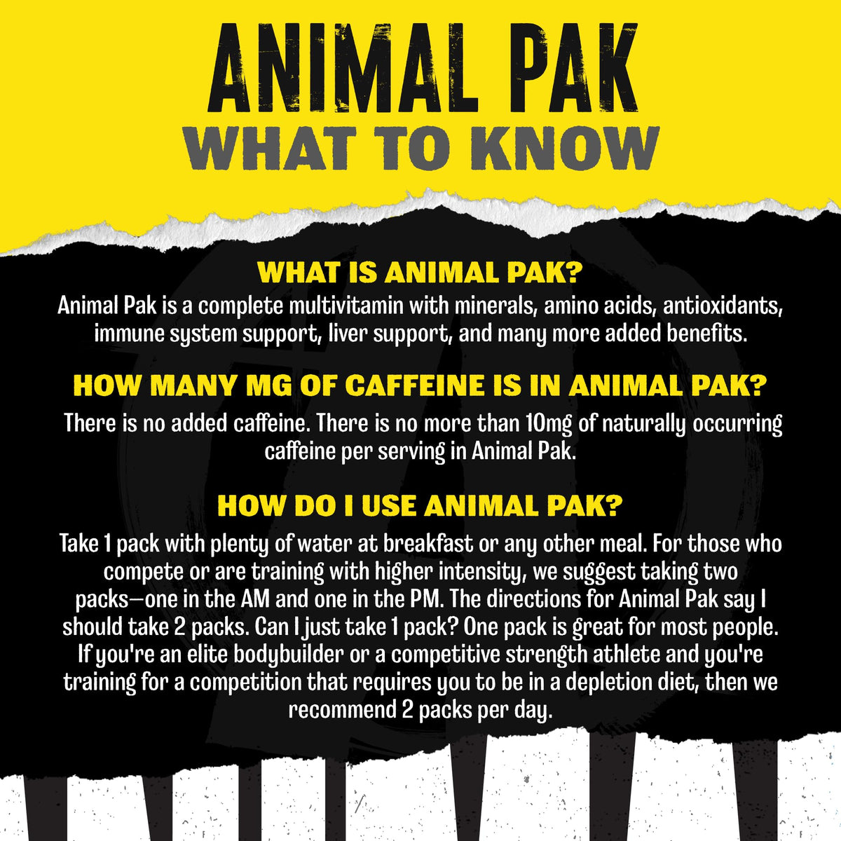Animal Pak imported all in one supplement packet showcasing individual pills