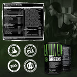 Close up of Animal Daily Greens branding and logo
