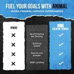 USA imported Animal pure creatine monohydrate unflavored powder container back view