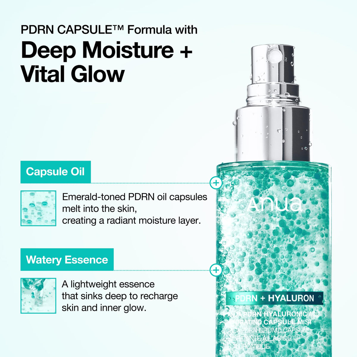 Anua PDRN Collagen Melting Patch being dissolved on skin with the capsule mist spray