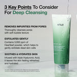 Close up of the packaging text on the Anua anti acne pore care set detailing the key active ingredients