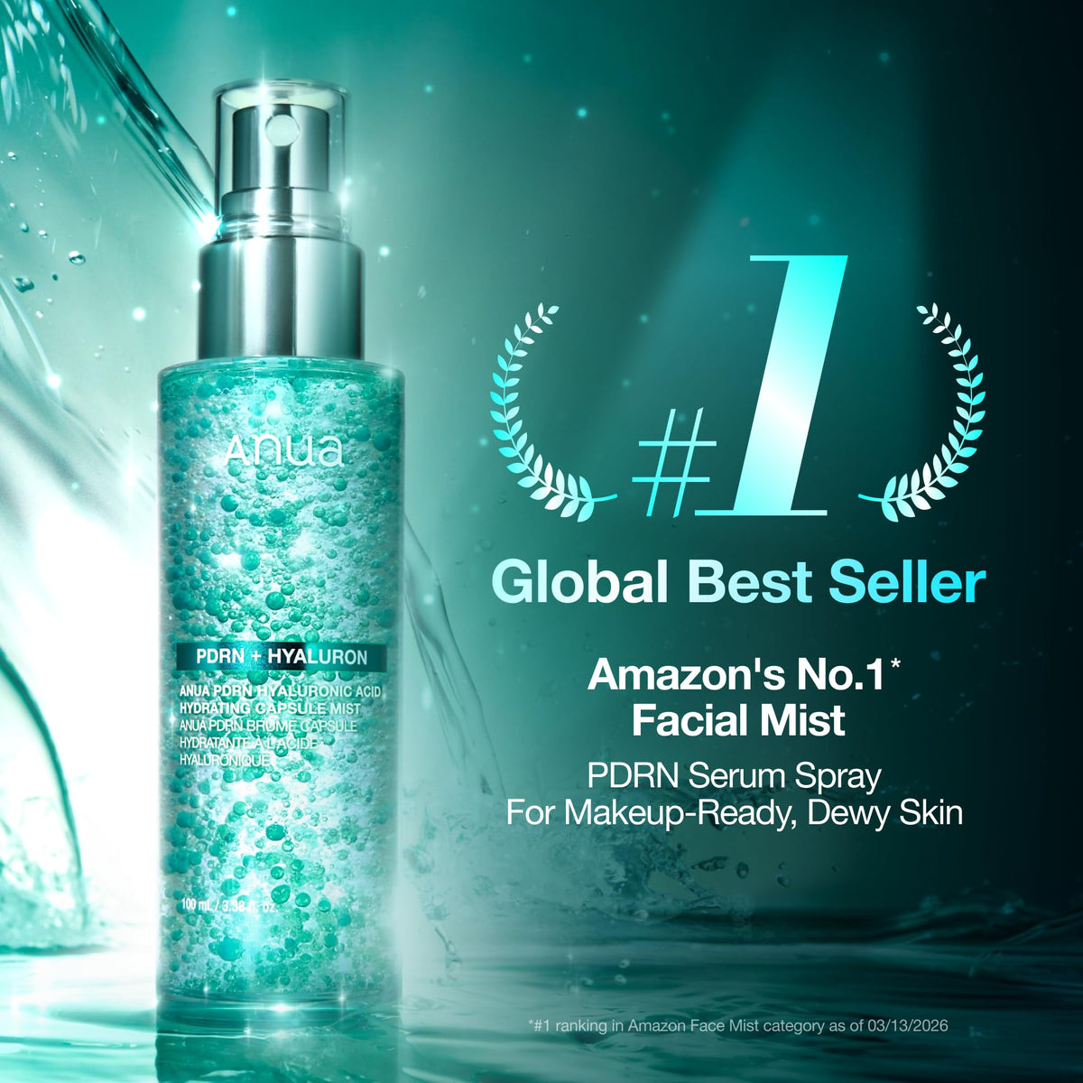 Anua Salmon DNA PDRN Glow Serum Spray close up highlighting the hydrating mist bottle for achieving glass skin