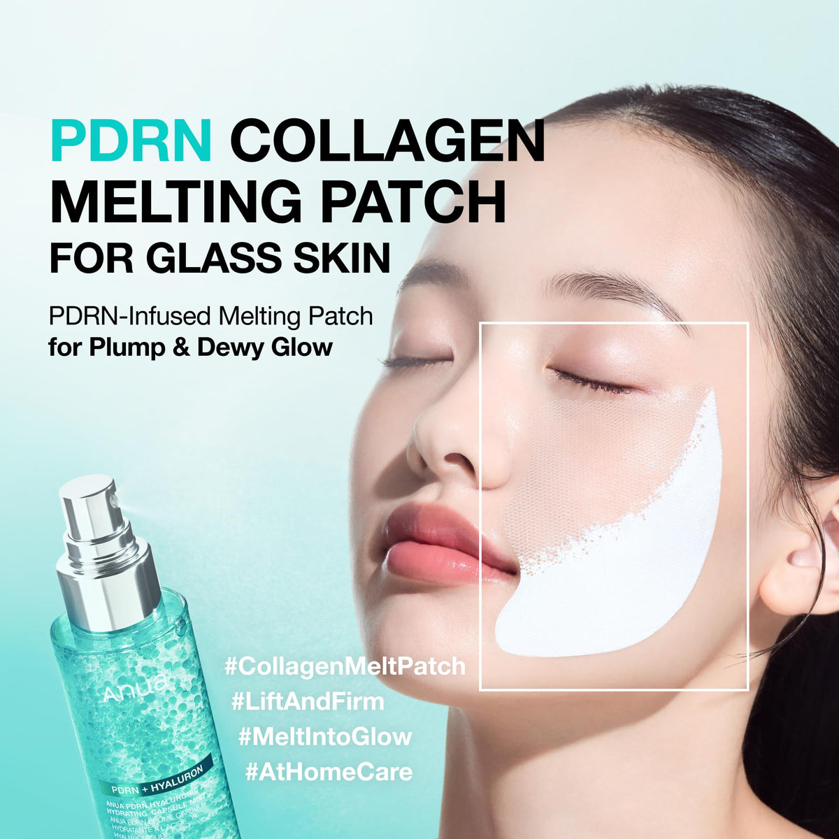 Anua 99 percent Melting Collagen Patch for fine lines and wrinkle care being applied to the face