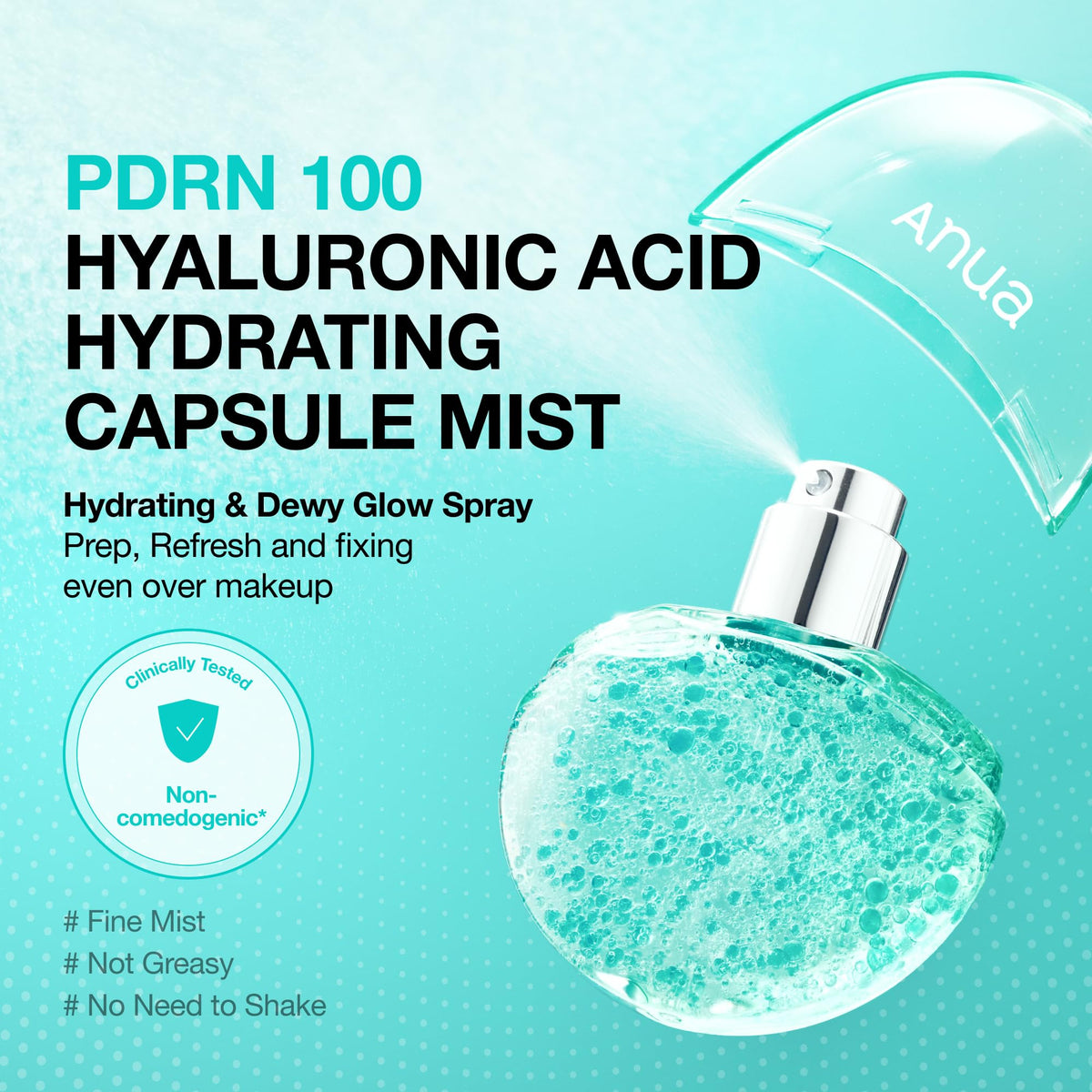 Anua Hydrating Face Mist being sprayed for an instant dewy glass skin finish
