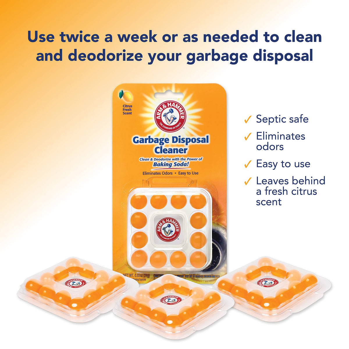 Side profile of Arm and Hammer 24 count cleaner box