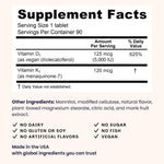 EZ Melts D3 K2 green apple flavor 90 tablets dietary information