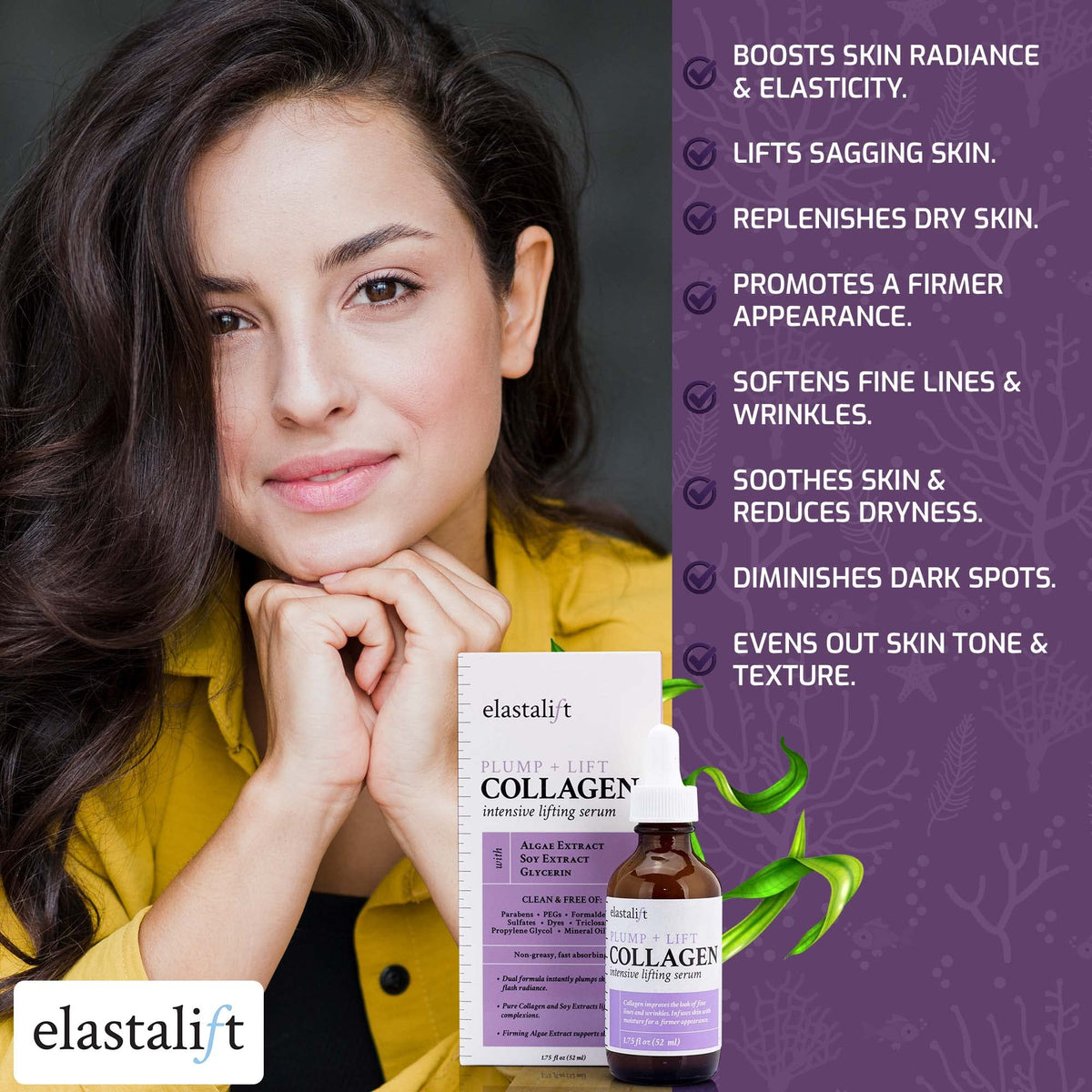 Back label of Elastalift anti-aging formula indicating ingredients and directions.