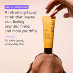 Back label of Acure Brightening Facial Scrub four fluid ounce