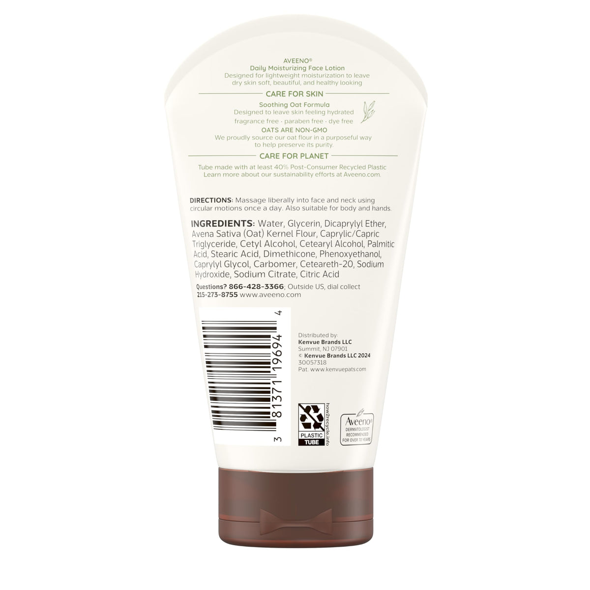 Aveeno daily facial moisturizer with soothing prebiotic oat product presentation side view