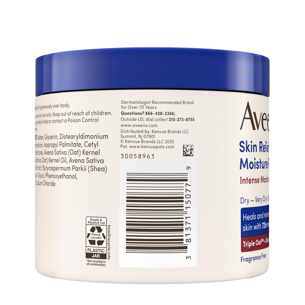 Aveeno skin relief intense moisture repair cream open jar showing rich texture