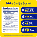 Maximum strength digestive enzymes supplement packaging showcasing fourteen key enzymes