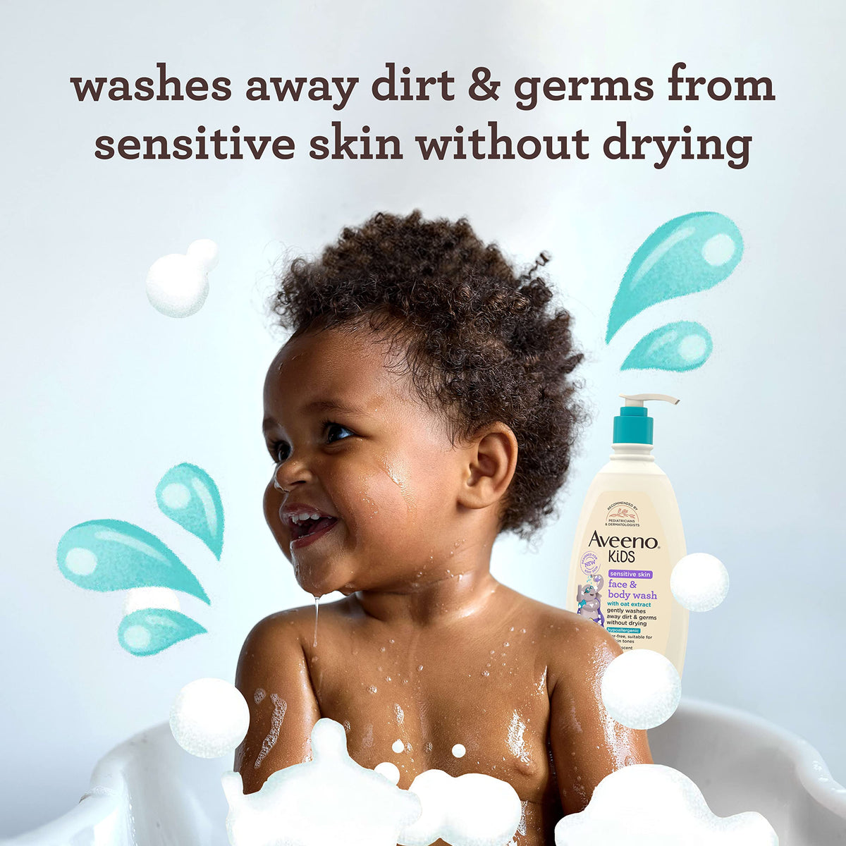 Aveeno Kids 18 Fluid Ounce hypoallergenic cleanser bottle label details