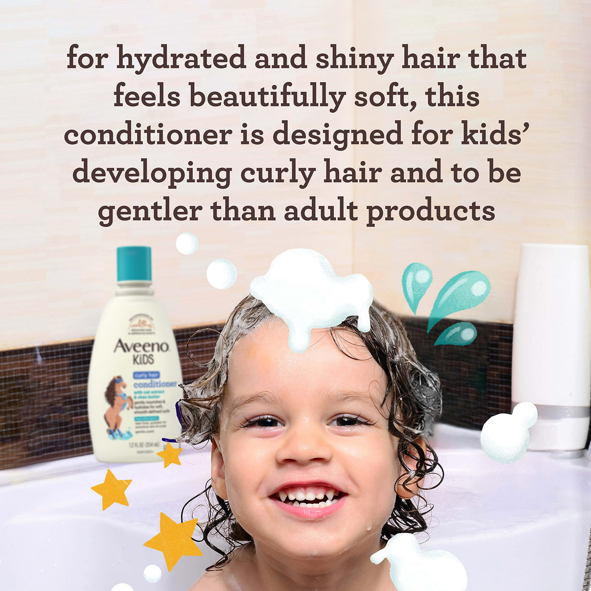 Authentic imported Aveeno kids curl defining hair care product showcasing packaging details
