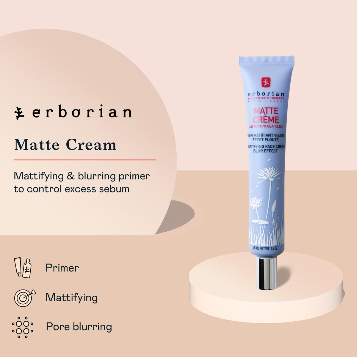Erborian Matte Cream texture showing the lightweight blurring formula.