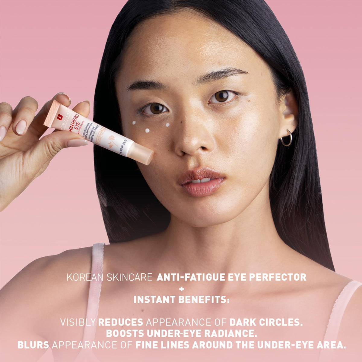 Erborian untinted eye perfector tube angled layout showcasing the fine tip applicator nozzle