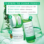 Farmacy pore cleaning toner 120ml bottle displayed with moringa and papaya ingredient graphics