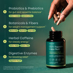 Side panel of Etta Vita gut health dietary supplement featuring complete nutritional facts and directions
