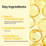 Texture shot of the clear brightening essence fully soaking the seventy cotton facial pads inside the container
