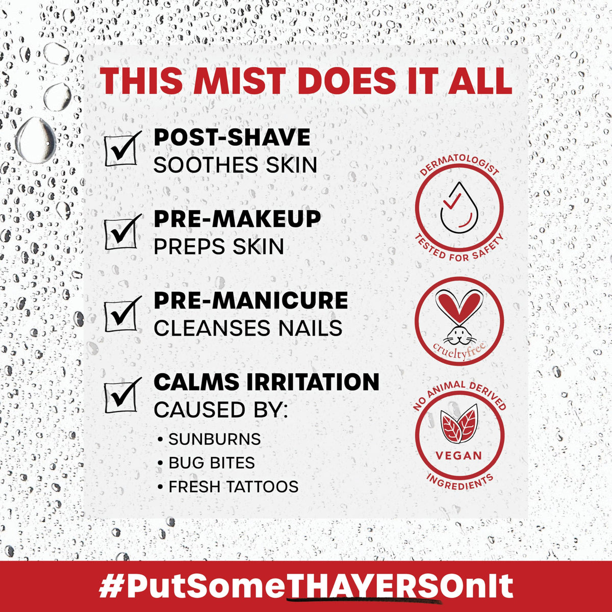 Thayers facial mist bottle showing ingredient highlights on packaging