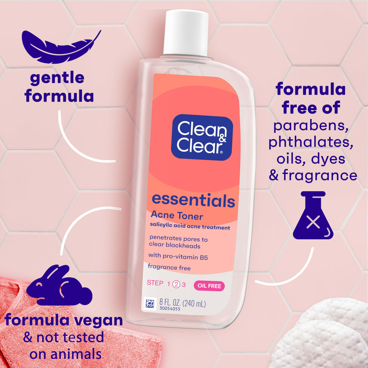 Side view of Clean And Clear facial toner bottle
