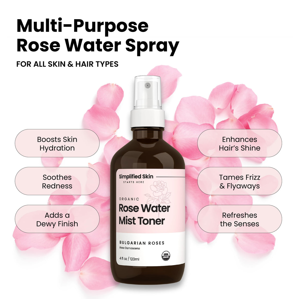 Simplified Skin rose water facial toner misting application on face