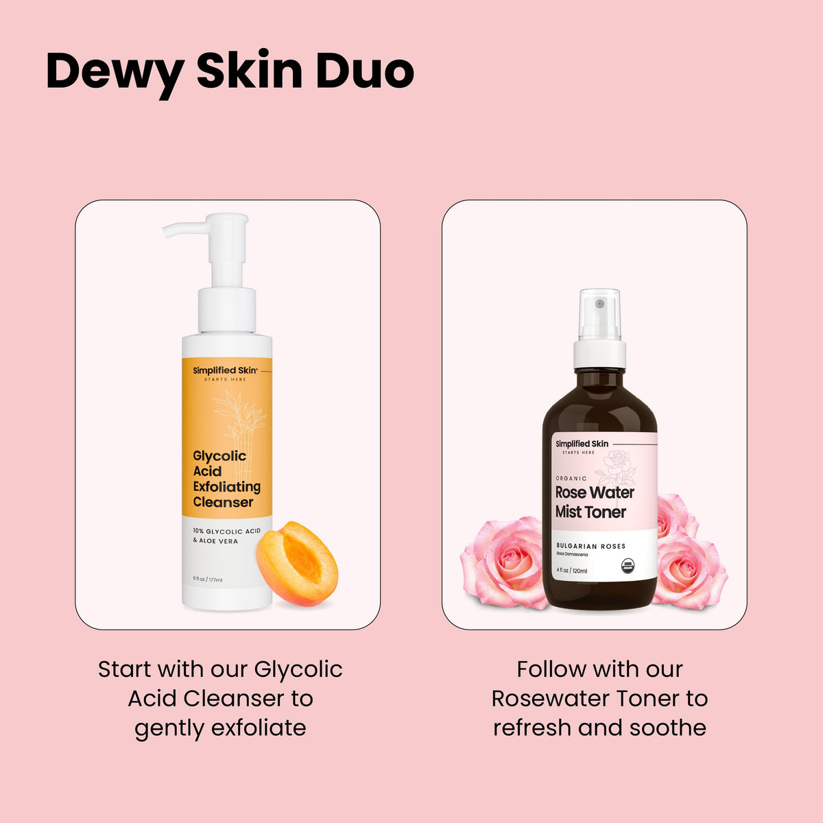 Simplified Skin rose water spray set on a clean bathroom counter