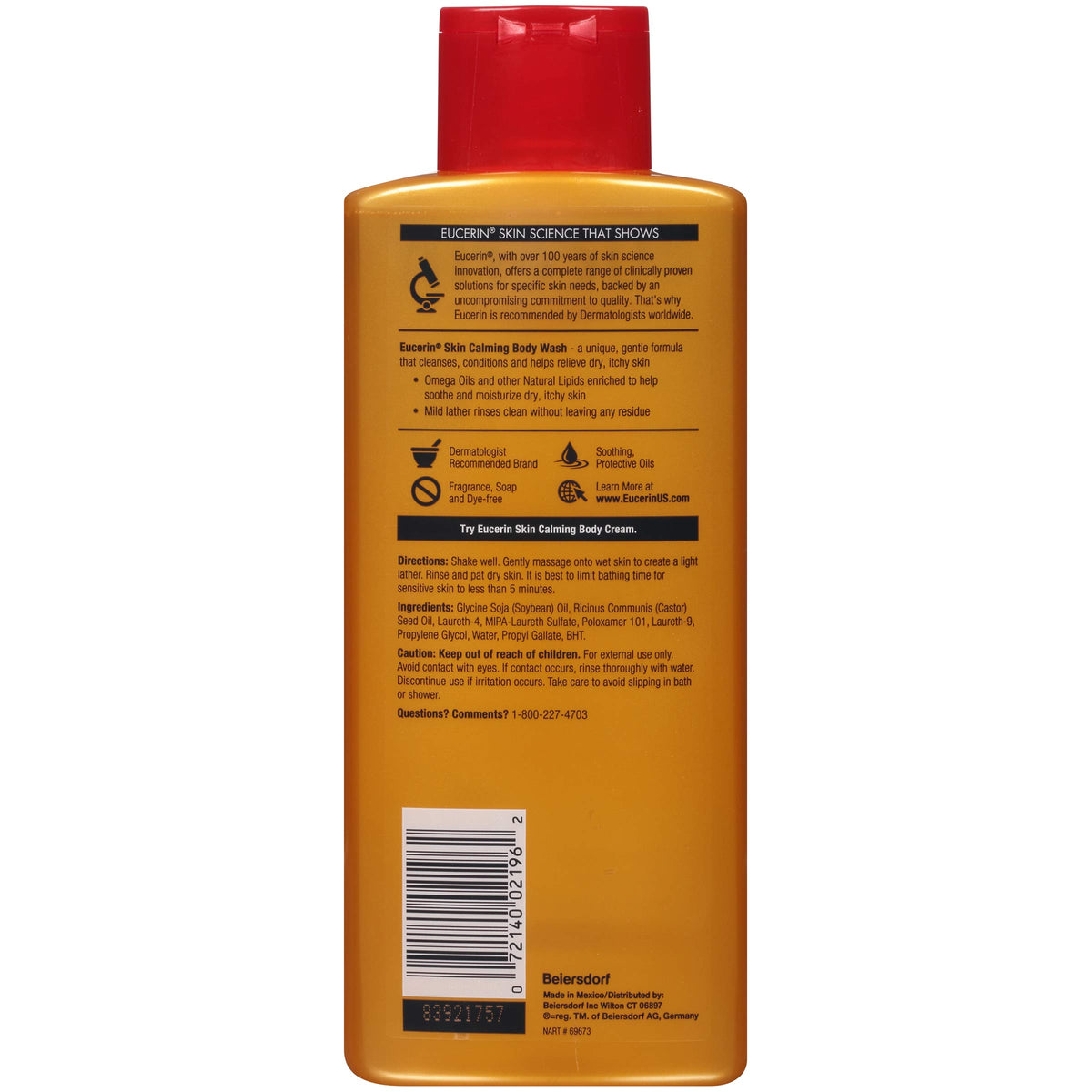 Eucerin fragrance-free body wash bottle for sensitive skin
