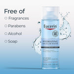 Close up of Eucerin 3-in-1 hydrating facial cleanser label