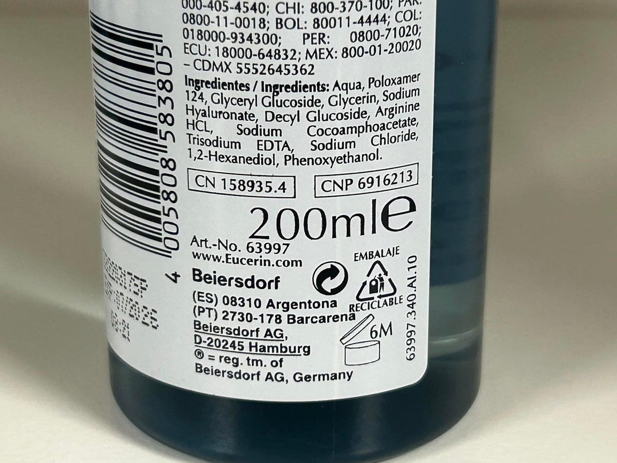 Eucerin facial cleanser bottle cap and packaging detail
