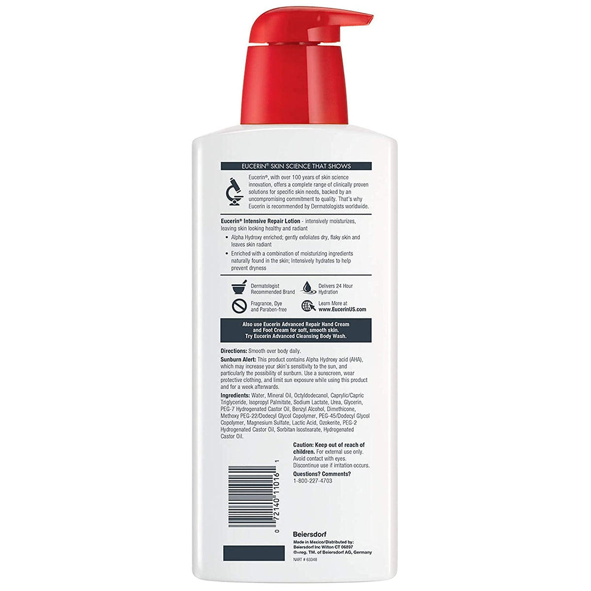 Two bottles of Eucerin Intensive Repair Body Lotion with pumps