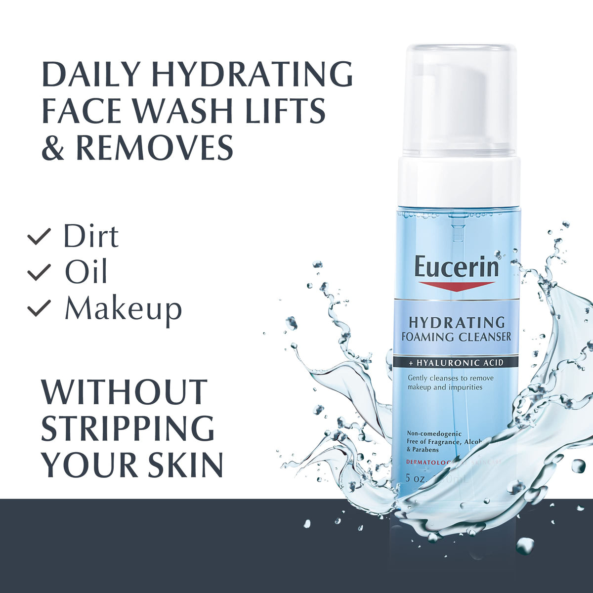 Eucerin foaming facial cleanser showing hyaluronic acid benefits