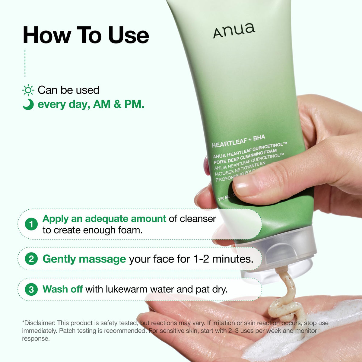 Close up of Heartleaf powder particles in the Anua Quercetinol cleansing foam.